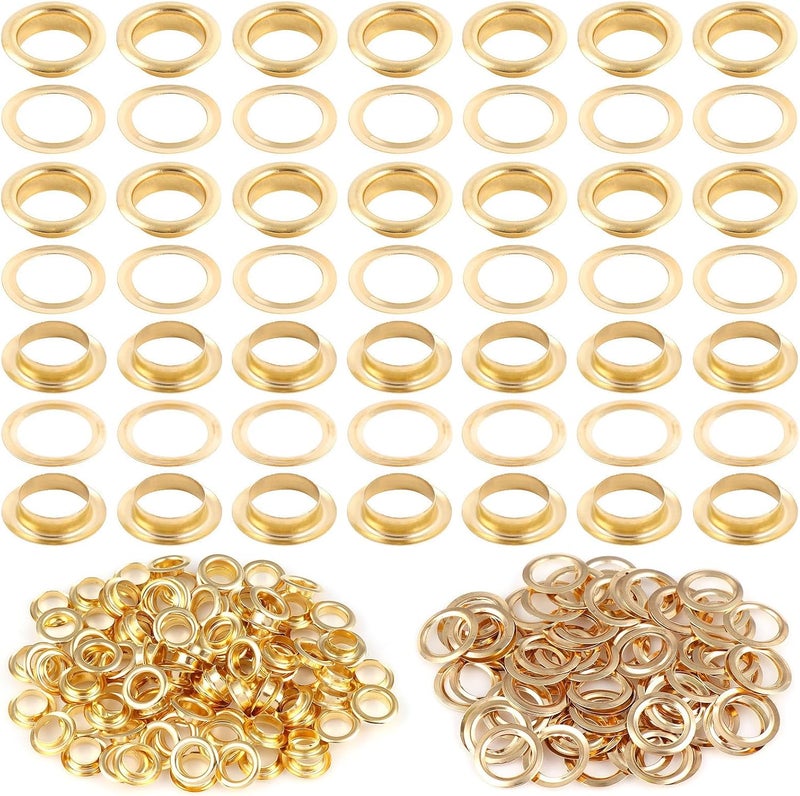 PECMER 100 PCS Gold Eyelets and Grommets- 5/16 Inch Copper Eyelets Grommets with Washers for Belt Bag Tag Scrapbook-8mm Eyelets for Paper Crafts and Fabric Shoes - Image 1